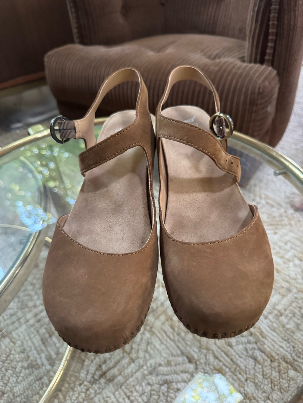 Dansko Brown Leather Slingback Clogs with Buckle